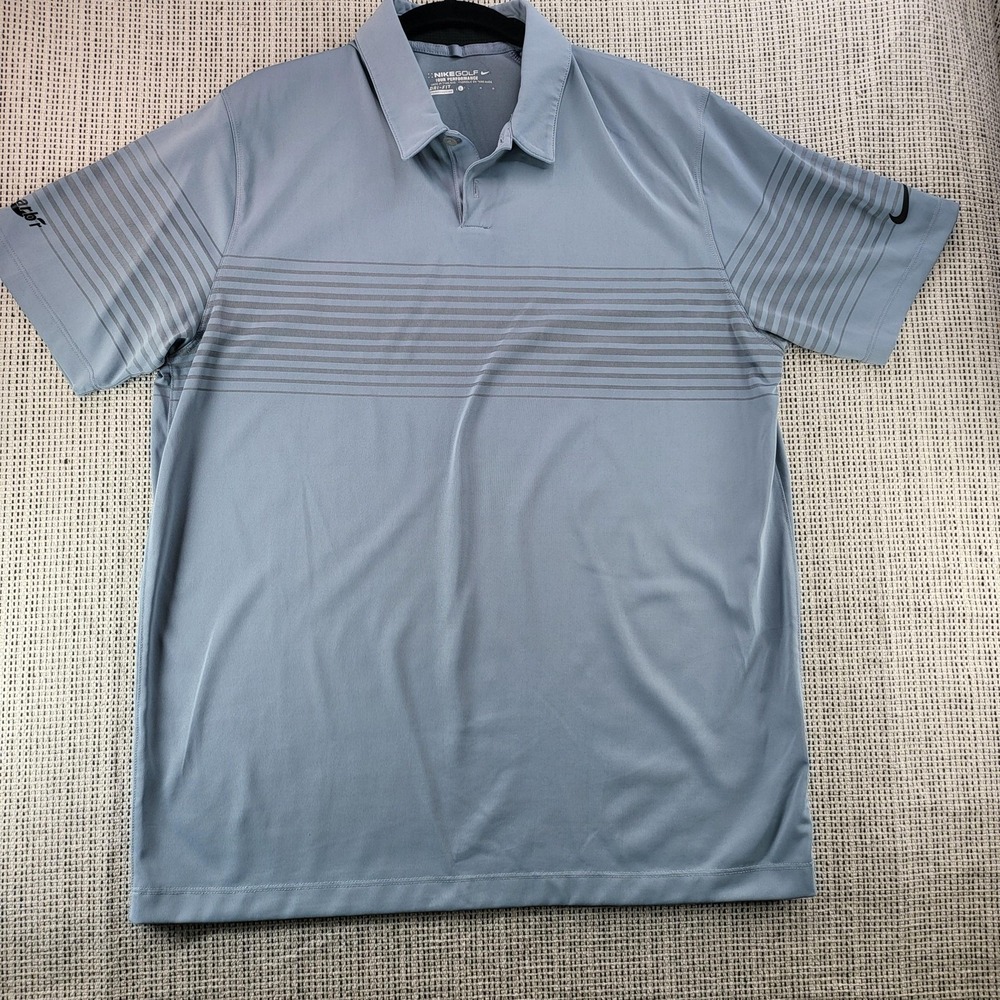 Nike Golf Polo Shirt Mens Large Blue Dri-FIT Performance Striped‎ Short Sleeve